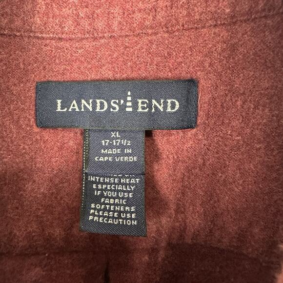 Lands End Flannel Shirt Mens XL Solid Burgundy Chamois Cloth Brushed Outdoor - Picture 6 of 11
